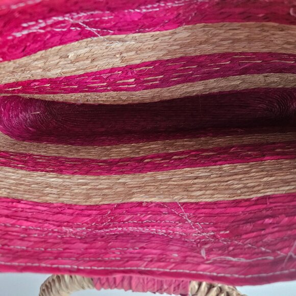 NWOT Artisanal Mexican Woven Straw Bag Pink & Natural with "Corazon" Charm - Picture 8 of 11